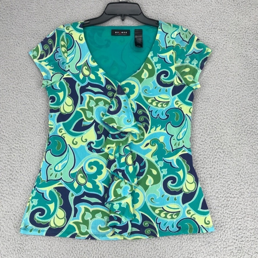 Axcess Top Women Size S Ruffle Front Lined Mesh Geometric Multicolor